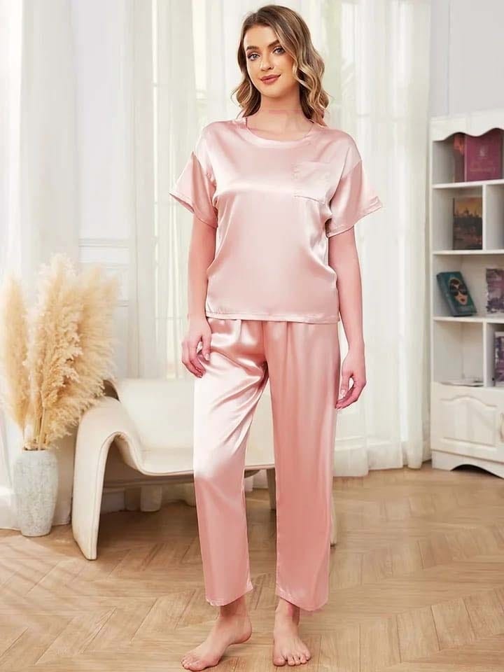 Silk Night Suit - China Import 2pc  Premium Fabric