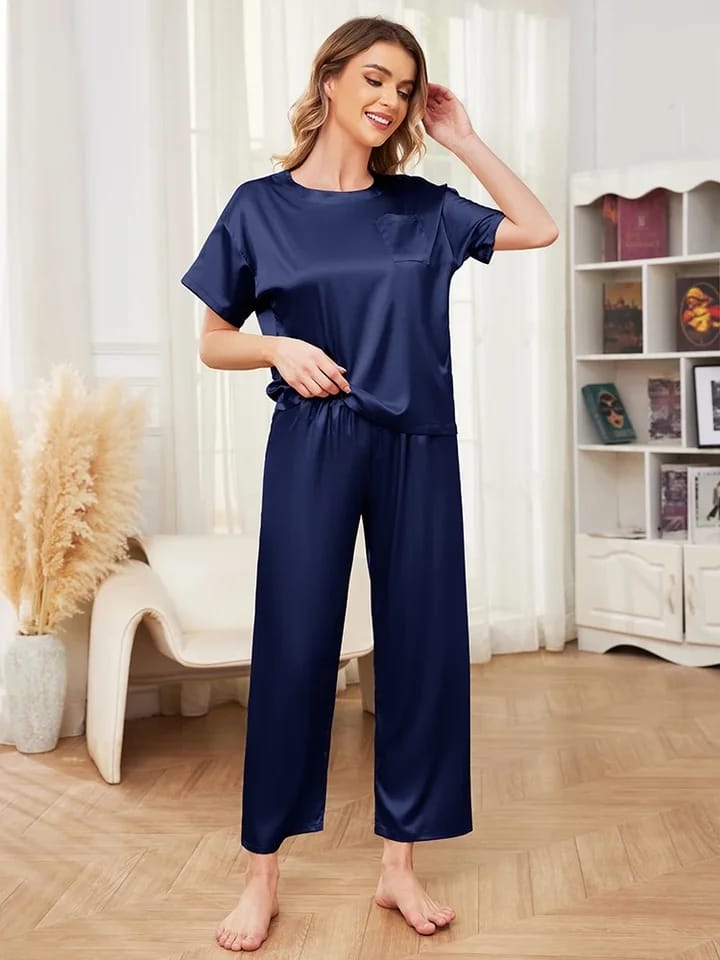 Silk Night Suit - China Import 2pc  Premium Fabric