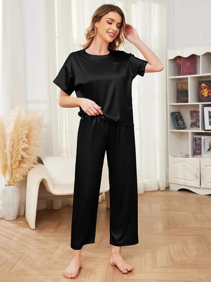 Silk Night Suit - China Import 2pc  Premium Fabric